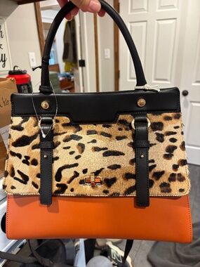 Iacucci Italian Leather Satchel/ Purse with leopard print calf hair.